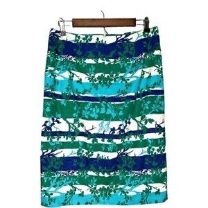Talbots Slim Straight Skirt | Size 10 | Blue/Green Floral Branch Print